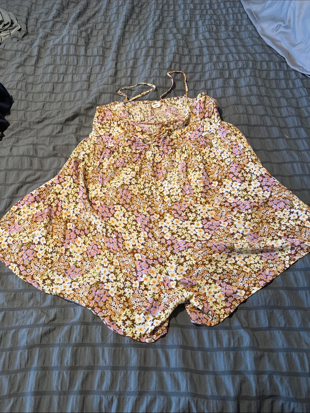 Billabong Floral Print Strappy Romper in Brown, Pink, White
